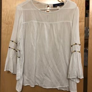 White flowy long sleeve with embroidered flowers